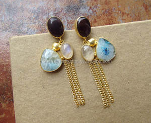 Agate bleue améthyste pierre de lune boucles d'oreilles bijoux en alliage multicolore naturel pour anniversaire fête de mariage fiançailles idée cadeau - Product Image 1