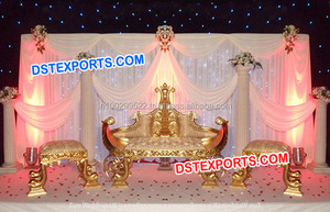 Asiento de amor tallado en madera para boda, sillón de boda indio dorado de lujo, de dos plazas, para ceremonia de boda - Product Image 2