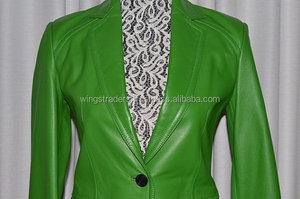 Blouson en cuir véritable vert d'agneau italien pour femme, Blazer de styliste à un bouton pour dame - Product Image 2