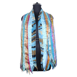 <b>Vintage</b> Silk Sari Recycled <b>Scarf</b> 10x70 Patchwork Stole Women Accessories Multi Color SC039 <b>Vintage</b> Silk Sari Patchwork <b>Scarf</b> - Product Image 1