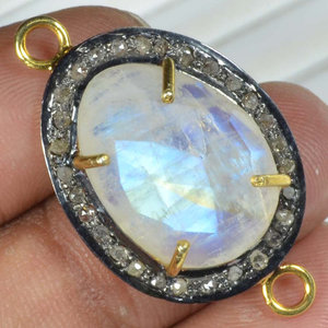 Connecteur en argent sterling 925 fait main avec diamants pavés et pierre de lune arc-en-ciel facettée chatoyante, idéal pour les fêtes et les occasions classiques - Product Image 3