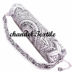 Handmade Black and White Ombre Cotton <b>Yoga</b> <b>Mat</b> Bag Indian Mandala Purse with Shoulder Strap Elegant Design - Product Image 3