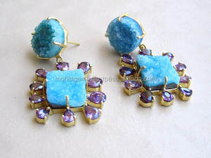 <b>Purple</b> Crystal Blue Druzy Chandelier Stud Earrings Stylish Statement for Weddings Bridal Shower Agate Alloy Brass Parties <b>Gifts</b> - Product Image 3
