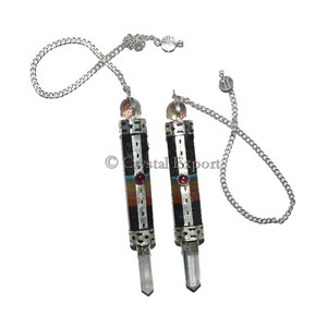 Black Tourmaline 7 Chakra Bonded Pendulum - Product Image 1