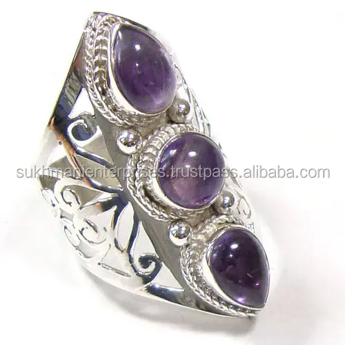 Purple amethyst 925 sterling silver ring handmade wholesale Indian jewelry bohemian fashion trendy stylish designer collection
