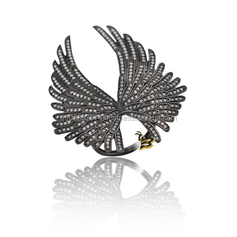 925K Sterling Silver The Best Art Design Newest Black Angel Wings Ring