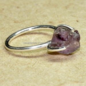 แหวนพลอยอเมทิสต์หยาบ925เงินสเตอริงพร้อมชุบเงินแหวนแฟชั่นทันสมัยสำหรับปาร์ตี้ของขวัญแต่งงาน - Product Image 1