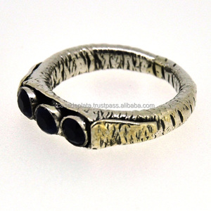 Cabochon Iolite Gemstone Ring 925 Sterling Silver Fashionable Bezel Setting Three Stone Ring Cadeau de mariage - Product Image 2