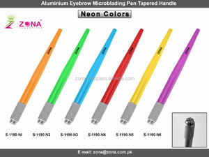 ปากกาสักคิ้วไมโครเบลดสีนีออนฉลากตามแบบน้ำหนักเบาดีไซน์คิ้วเทียมถาวรพร้อมแหนบ
