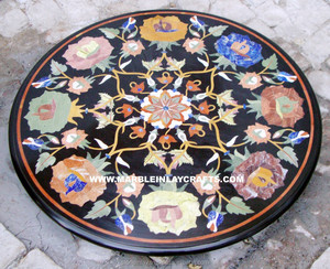 โต๊ะหินอ่อนสีดำ Pietra Dura ทำมือ - Product Image 1