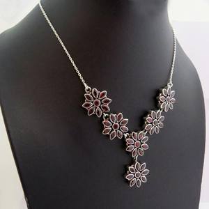 Collar granate con diseño de flor roja, joyería de plata de ley 925, joyería de plata - Product Image 5