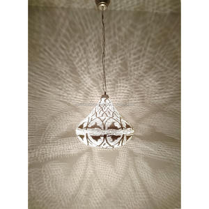 B255 Contemporary <b>Moroccan</b> Style Silver Plated Steel Chandelier Egyptian Oriental Filigrain Pendant Lampshade <b>Lighting</b> - Product Image 2