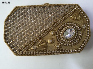 H4136 bolsos de mano de noche de Metal hechos a mano, bolso de fiesta con cuentas doradas y plateadas para damas, compras en línea en India - Product Image 2