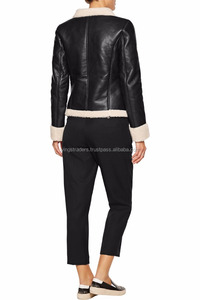 Veste en cuir pour femmes de saison hivernale avec doublure en fausse fourrure/vrai cuir, style motard, doublure en fourrure, veste en cuir pour femmes - Product Image 3