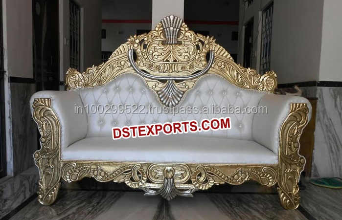 Wedding Wooden Boat Style Sofa Royal Asian Wedding Designer Sofa Set Wedding White Gold Furniture Set