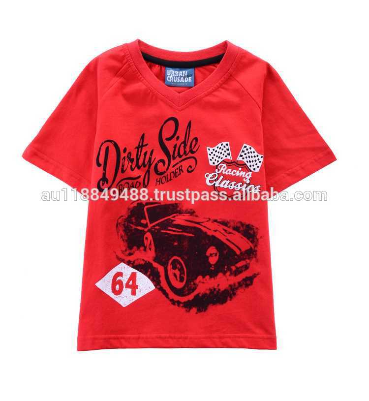 Новые мода лето дизайн печатных мальчики красный v-образным вырезом футболки