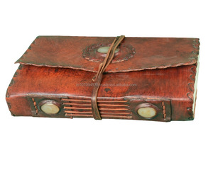 Journal à rabat en cuir véritable fait à la main avec pierre pour cahier, fournitures scolaires, livre, point latéral, journaux blancs A5 - Product Image 2