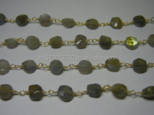 Moneda de labradorita Piedra preciosa Cadena de cuentas Accesorios y componentes de joyería chapados en oro - Product Image 4