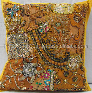 Indian Hand Patchwork Throw Pillow <b>Cover</b> <b>Cushion</b> <b>Cover</b> 17'' Embroidered Beaded Ethnic Decorative Vintage <b>Cushion</b> <b>Covers</b> Cases - Product Image 3
