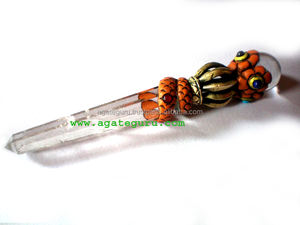 Vajra-Palo curativo de cuarzo con bola de cristal de 2 pulgadas, varitas curativas tibetanas de Agate Guru Exports - Product Image 1