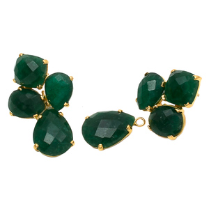 Solid 925 Sterling <b>Silver</b> Natural Green Emerald Faceted Gemstones 18K Gold Plated Classic <b>Stud</b> Earrings Handmade Engagement - Product Image 1