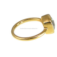 Bague à monture en cloche d'or, coussin d'améthyste verte naturelle, ensemble de bagues