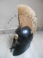 Casque royal spartiate et barbuti grec noir, casque antique avec plume à un prix abordable, plus grande entreprise de fabrication