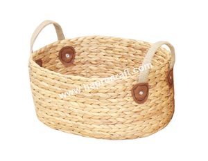Hansd Handmade HLB 2104/3 Storage Solution Oval Water Hyacinth <b>Wicker</b> <b>Basket</b>/Tray Jute Sack <b>Handle</b> Fishbone Weaving for Storage - Product Image 2