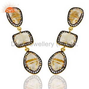 Handmade Golden Rutile Quartz Gemstone Oxidized Gold Brass Earrings <strong>Wholesaler</strong> of Womens Fashion <strong>Jewelry</strong>
