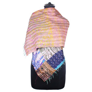 Kantha trabajo parche de seda trabajo hecho a mano estilo Vintage bufanda diseño de moda para niñas SC1410 bufanda Vintage kantha cosido a mano - Product Image 1