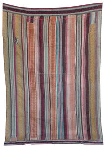 Vintage Sari Brocade Kantha Quilt Wholesale Stripe Hand Embroidered <b>Blanket</b> - Product Image 4