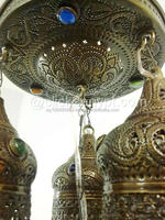 Lustre de plafond en laiton doré antique de style marocain BR377 avec 4 éclairages LED, design décoratif Bedoin Zahereen