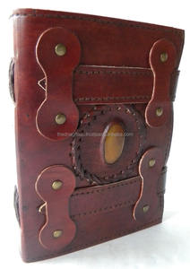 Handmade Vintage Embossed Leather Journal with Two Belts and Stone, Premium Leather Diary Handmade Vintage Leather Journal - Product Image 3