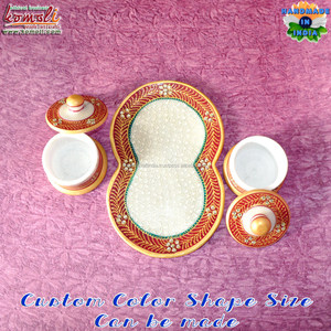 Bandeja de mármol para fruta seca de kundanwork, caja para servir fruta seca, recuerdos de boda indios, venta al por mayor y artículos de regalo - Product Image 3