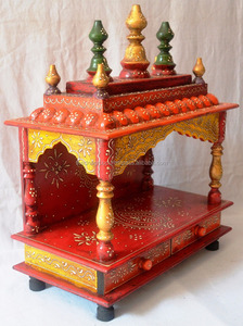 Templo de madera más exigente pintado a mano indio con 2 cajones para el hogar y la Oficina Pooja Mandir Blessing Ritual Best Holy Corner - Product Image 2