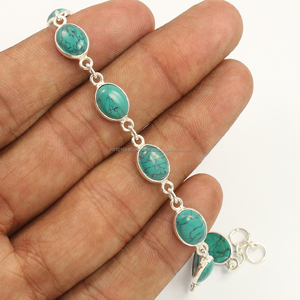 Bleu Turquoise 925 Sterling Silver Gemstone Bracelet Réglable Décembre Pierre De Naissance Bijoux Faits À La Main Cadeau Pour Anniversaire 10 Pierre - Product Image 2
