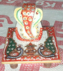 Luxurious Natural Marble <b>Painted</b> Ganesh Chowki - Product Image 5