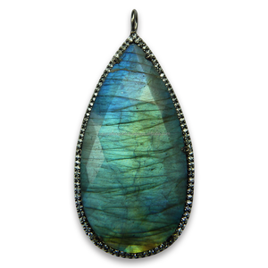 Pendentif en pierre naturelle Labradorite en forme de poire avec lunette en laiton plaqué or pour bracelet et collier Bijoux pour les fêtes - Product Image 2
