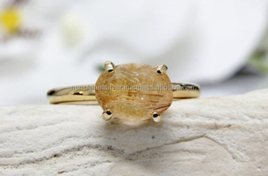 Anillo de piedras preciosas de rutilo de oro ovalado para mujer con Juego de puntas para boda, compromiso, regalo, fiesta o aniversario - Product Image 1