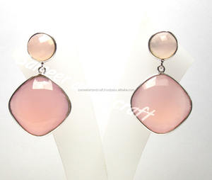 Calcédoine rose pierre naturelle plaqué or bijoux déclaration mode goujon pierre de naissance Boho ensemble de boucles d'oreilles - Product Image 2