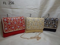 FL244 Pochette de soirée pour femme, design classique brodé, en coton/jute, avec rabat, style ethnique indien, pour mariages et fêtes, 1-1.9L