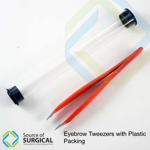 Pince à cils en acier inoxydable à pointe inclinée Pince à sourcils avec emballage en tube plastique - Product Image 3