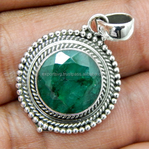 Pendentif en pierre précieuse émeraude en argent sterling 925 de style mignon bijoux à la mode pour les filles - Product Image 2
