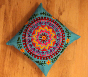 Boho-Chic 16x16 Inch Cotton Indian Handmade Home Decor Art Suzani Work Embroidered <b>Cushion</b>/Pillow Cover Square Shape Wholesale - Product Image 1