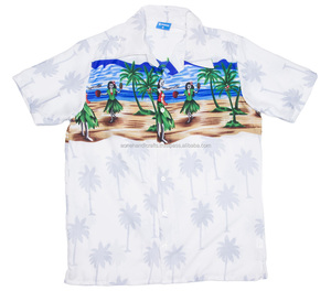 Design imprimé personnalisé drôle 100% Polyester vêtements de plage de villégiature imprimé hommes portent chemise de plage hawaïenne à manches courtes - Product Image 1