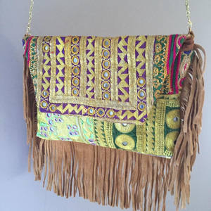 Indian Traditional Style Leather Bohemian <b>Waterproof</b> Chain <b>Wallet</b> Women's Sling Clutch Purse with Zipper Closure - Product Image 1