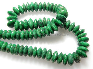 Corindón verde teñido Esmeralda piedra preciosa corte alemán Rondelle cuentas 9-11mm tamaño cuentas de piedra Natural hebra joyería al por mayor - Product Image 3