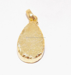 Collier pendentif à breloque en forme de poire Druzy bleu naturel en argent sterling fait à la main avec finition plaquée or Style classique à la mode - Product Image 2