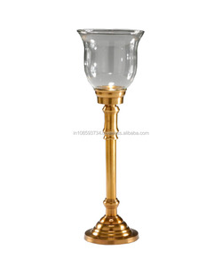 Bougeoir Pilier en Métal Doré et Verre Argenté Fait Main - Product Image 1