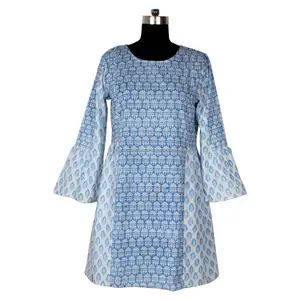 Sanganeri-túnica de algodón con estampado a mano para mujer, Túnica de algodón con estampado de bloque, Color más Popular